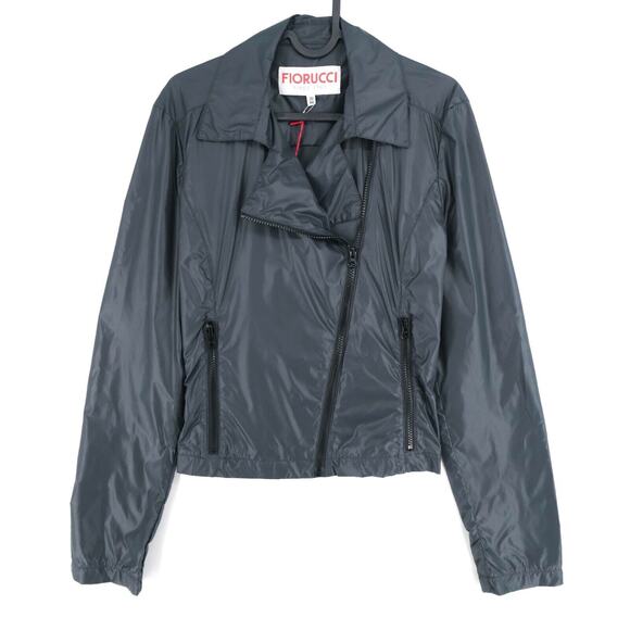 Fiorucci Jackets & Blazers - NWT- FIORUCCI K-WAY Dark Grey Biker Cropped Rain Coat Jacket SZ:42 (M) RET$160